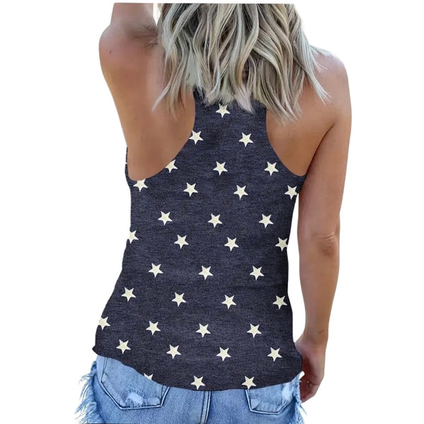 American Flag Leopard Lips Tank Top Womens Casual 4th Of July Summer Top XL New