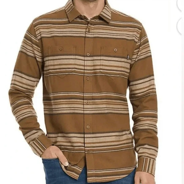 Hurley Bronzed Brown Brushed Flannel Long Sleeve Button up Shirt Mens Large New
