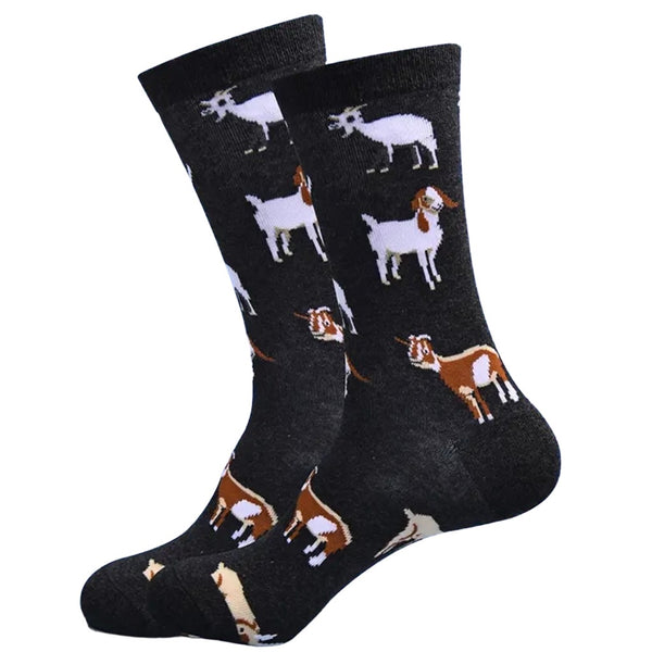 Goat Lovers Crew Socks Men’s Casual Western Farm Dark Grey Size 6-10 New