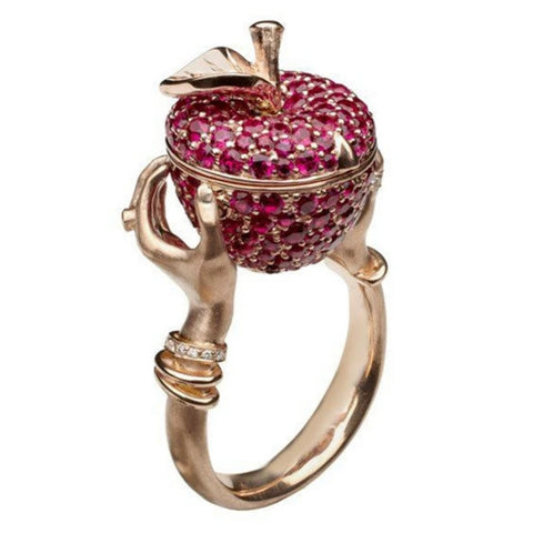 Pink Crystal Apple Ring Womens Secret Compartment Statement Jewelry Size 6 New