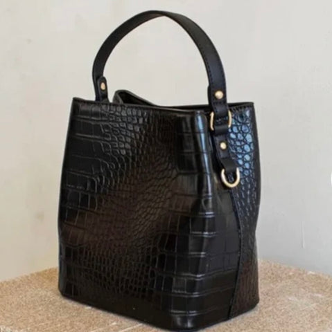 A O T A All Of The Above Elena Croc Leather Print Bucket Bag Womens Casual Purse