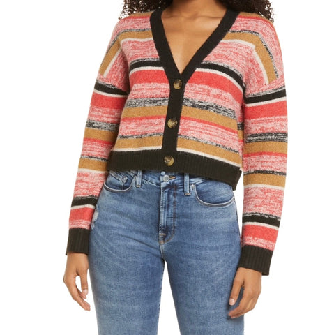BP. Crop Cardigan in Black Marl Stripe Womens Casual Top Size Medium
