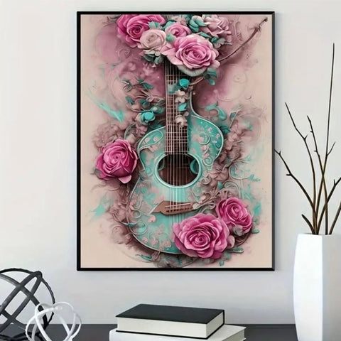 DIY Diamond Painting Kit Colorful Western Rose Flower m Guitar Rhinestone New
