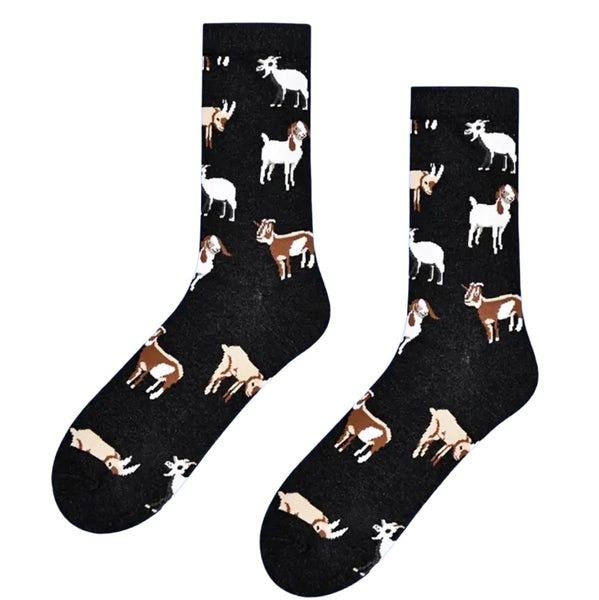 Goat Lovers Crew Socks Men’s Casual Western Farm Dark Grey Size 6-10 New