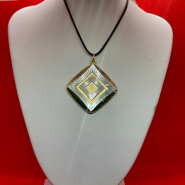 Vintage 1.25” Diamond Shaped Pendant German Gold & Silver Womens 16” Necklace