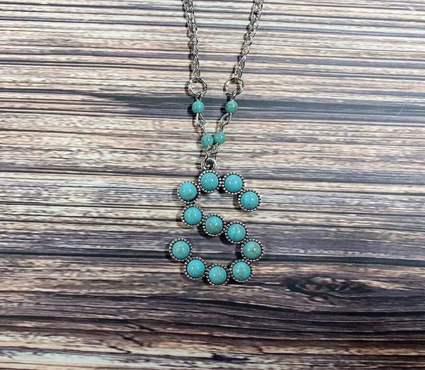 Western Boho Turquoise Initial Letter Pendant Chain Necklace