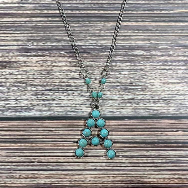 Western Boho Turquoise Initial Letter Pendant Chain Necklace