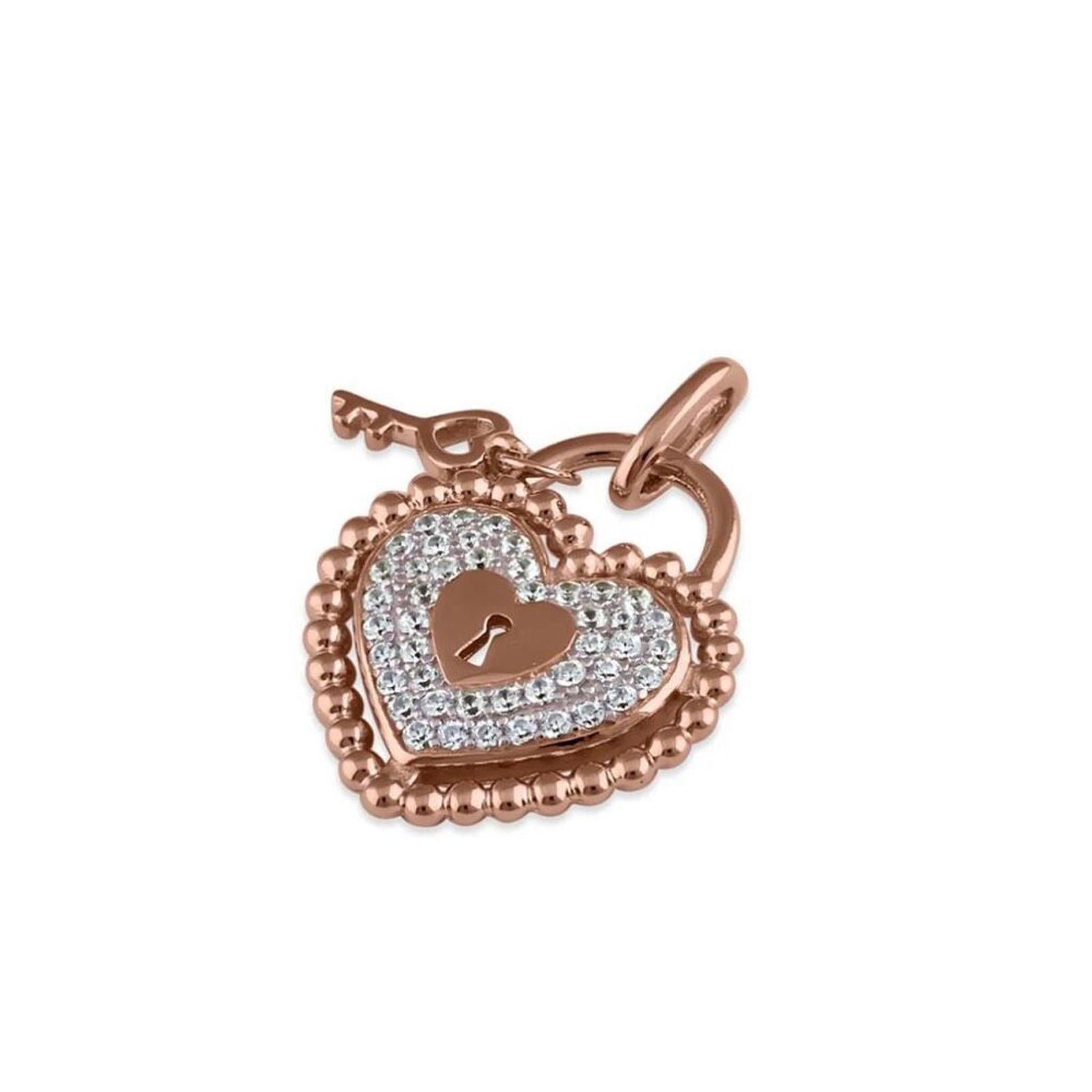 Rose Gold Heart and Lock CZ Necklace Pendant New