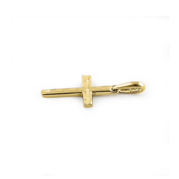 Solid 14K Yellow Gold Faceted Cross Necklace Pendant New