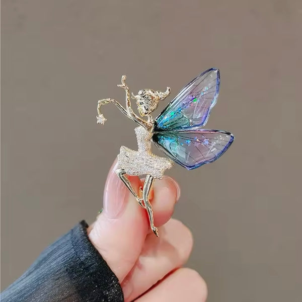 Beautiful Rhinestone & Resin Dancing Ballerina Fairy Rainbow Brooch Pin New