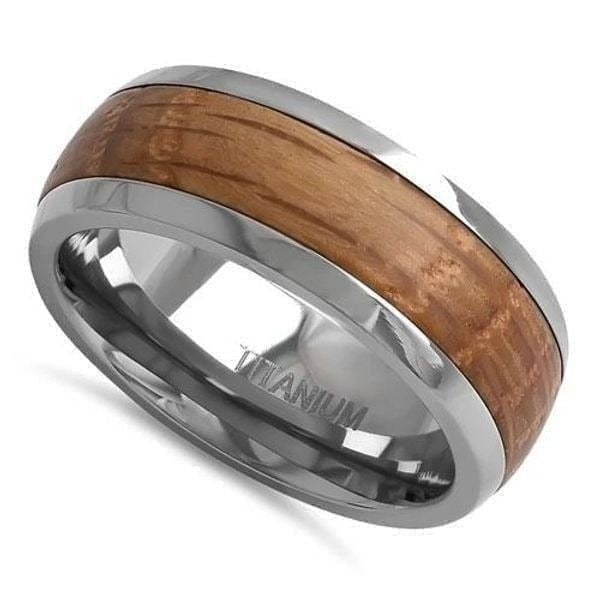 Titanium 8mm Whiskey Barrel Wood Band Ring Mens Size 12 New
