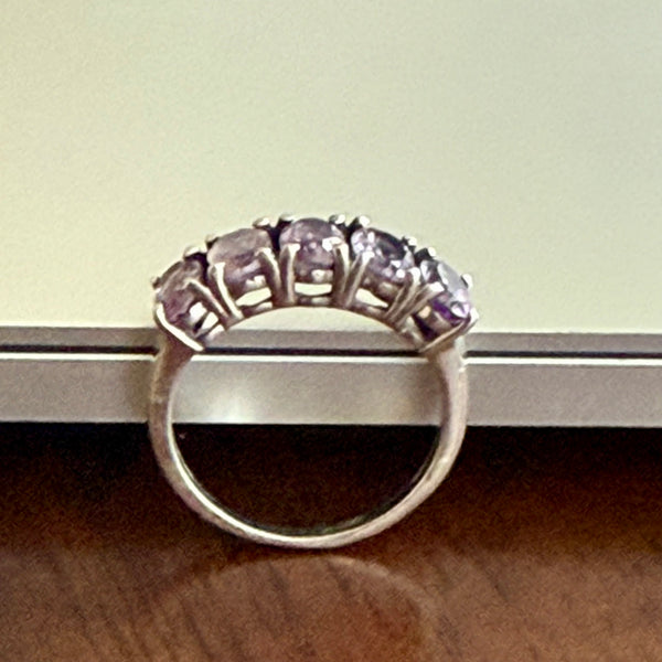 Stunning Oval Natural 5 Stone Amethyst Ring Sterling Silver Womens Size 6 New
