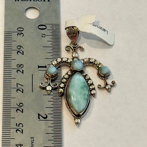 Unique Natural Larimar Gemstone Necklace Pendant 925 Sterling Silver New