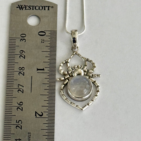 Round Rainbow Moonstone Spider Necklace Pendant Sterling Silver Southwestern