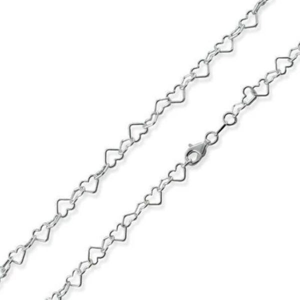 Italian Sterling Silver Heart Link Chain Necklace 16” 4.4mm New 925 Italy