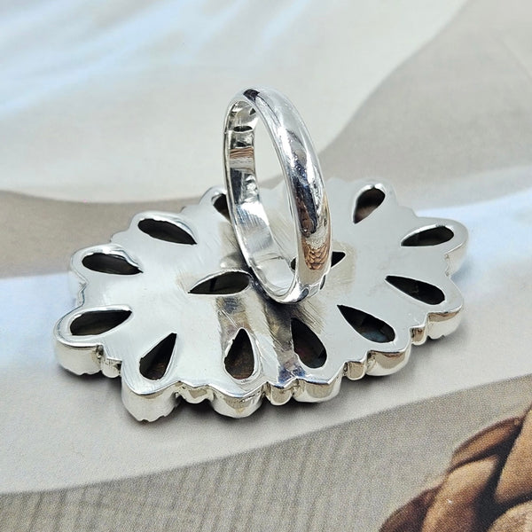 Kingman Turquoise 925 Sterling Silver Ring Statement Southwestern Cluster Size 6