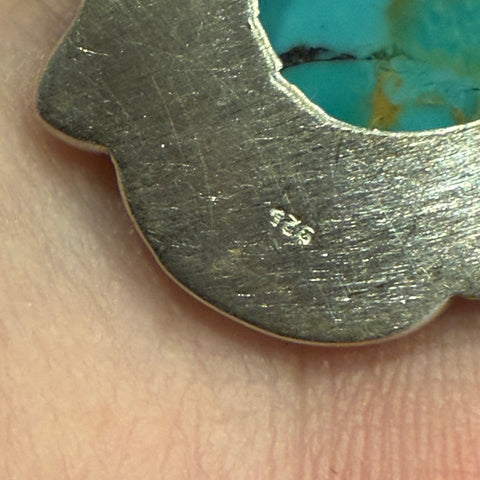 Turquoise Pendant Necklace Southwest Artisan Made Oval Framed Sterling Silver