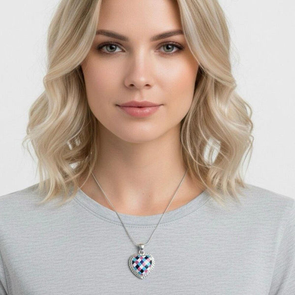 New Multi-Stone Heart Pendant Necklace Sterling Silver Southwest Inlay Artisan