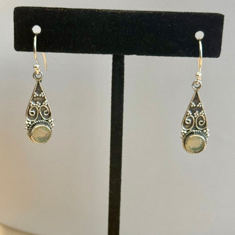 Round Ethiopian Fire Opal Dangle Earrings Southwestern Sterling Silver Teardrop