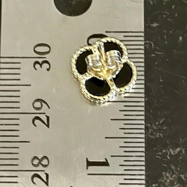 Black Onyx Clover Stud Earrings Gold Vermeil Beaded Trim Elegant Gift New