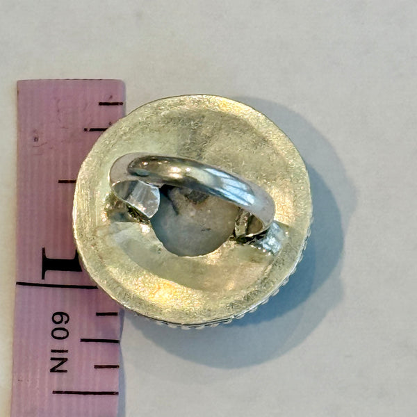 Stunning Natural Round White Buffalo Ring Southwestern Sterling Silver Statement