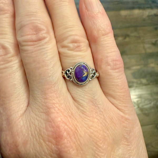 Southwestern Purple Mojave Turquoise Dainty Ring Sterling Silver Size 7 New