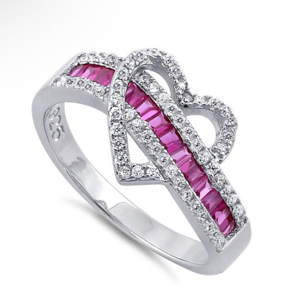Stunning Sterling Silver Exotic Heart Ruby CZ Ring New