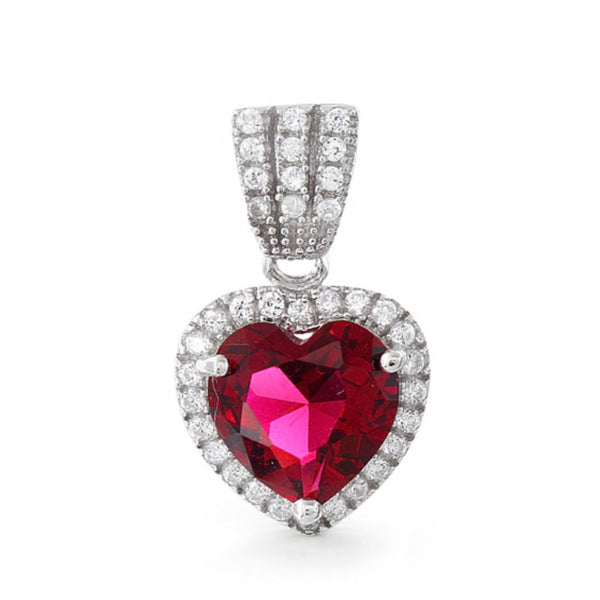 Sterling Silver Ruby Big Heart CZ Valentine Necklace Pendant New