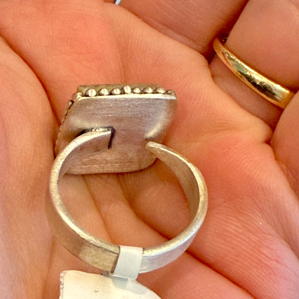 Unique Cotton Candy Turquoise Rectangular Ring Adjustable Sterling Silver Framed