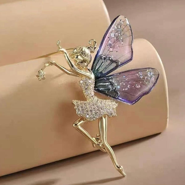 Beautiful Rhinestone & Resin Dancing Ballerina Fairy Rainbow Brooch Pin New
