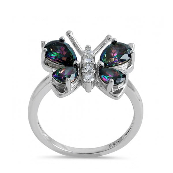 Sterling Silver Large Rainbow Mystic Topaz CZ Butterfly Ring New