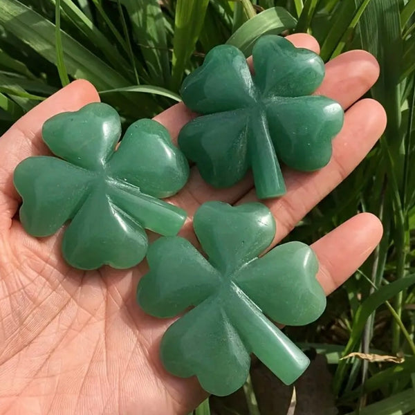 Green Aventurine Good Luck Four Leaf Clover Hand Carved Crystal Shamrock