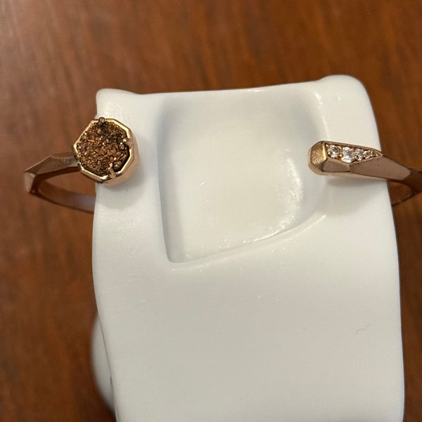 Kendra Scott Ashlee Pinch Rose Gold Druzy Stone Crystal Bangle Adjustable Bracelet