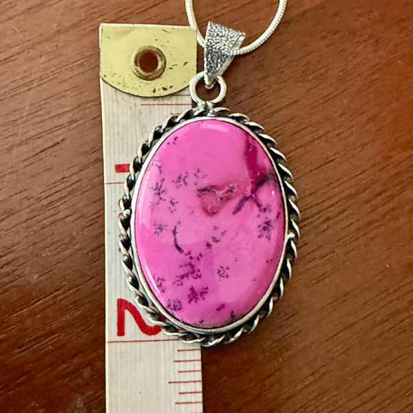 Pink Dendrite Opal Handmade Pendant Necklace Silver Chain
