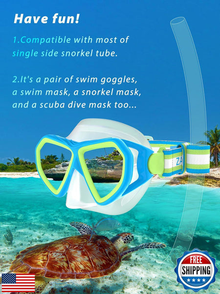 Kids Swim Goggles Mask Nose Cover Fabric Strap - Snorkel Dive Swimming