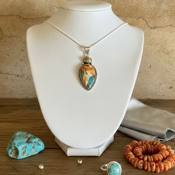 Boho Spiny Oyster Silver Teardrop Necklace Pendant Artisan