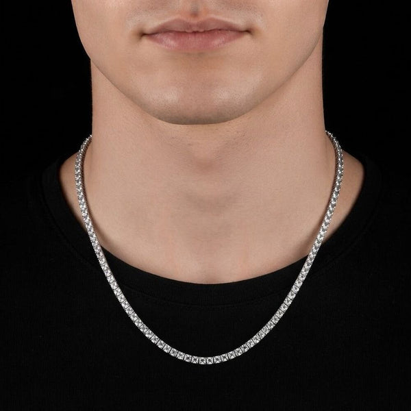 Unisex Moissanite Tennis Silver Necklace 20" VVS D Color Passes Diamond Tester
