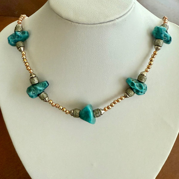 Vintage Turquoise Agate Nugget Beaded Necklace