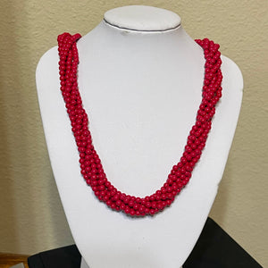 Vintage Red Beaded Necklace Womens Multi Strand Layered 20” Fashion Accessory