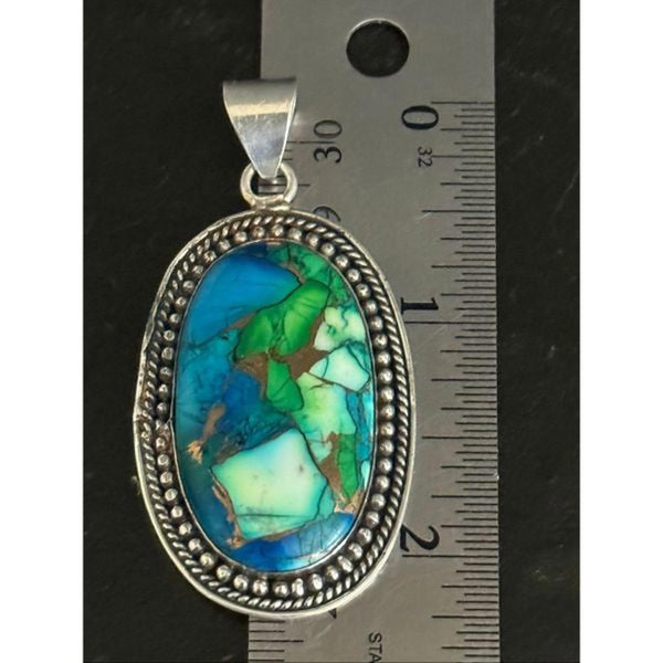 Southwestern Sterling Silver Peacock Dahlia Turquoise Oval Pendant Necklace New