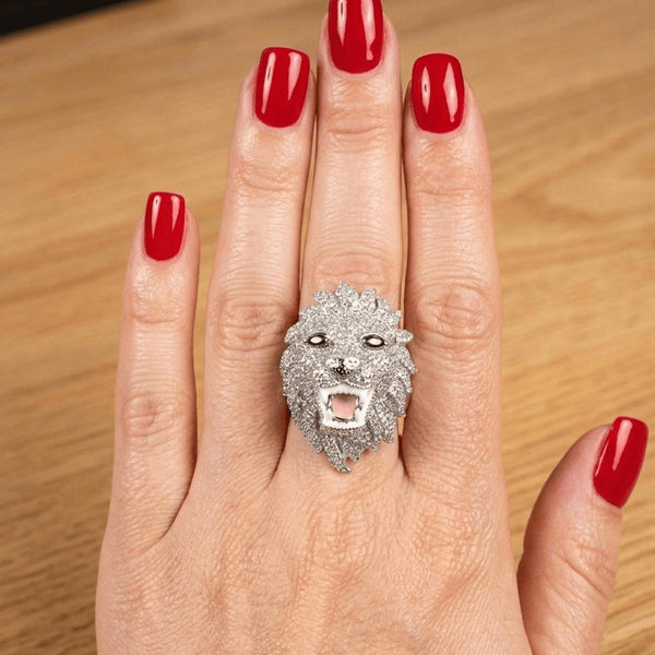 Majestic 5.00 CTW Moissanite Lion Head Statement Ring Iced Out Luxury Design 6