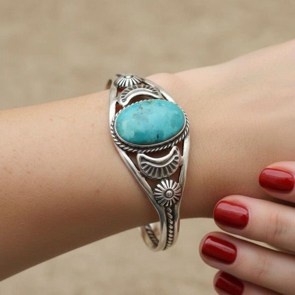 Authentic Turquoise & Sterling Silver Artisan Cuff Bracelet Southwestern Style