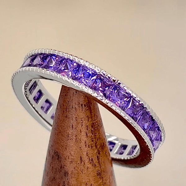 Sterling Silver Purple Amethyst CZ Eternity Band Ring Size 6 New