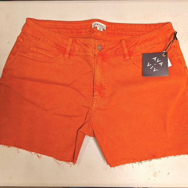 High Rise Stretch Denim Jean Shorts Womens Ava & Viv Orange Coral Raw Hem