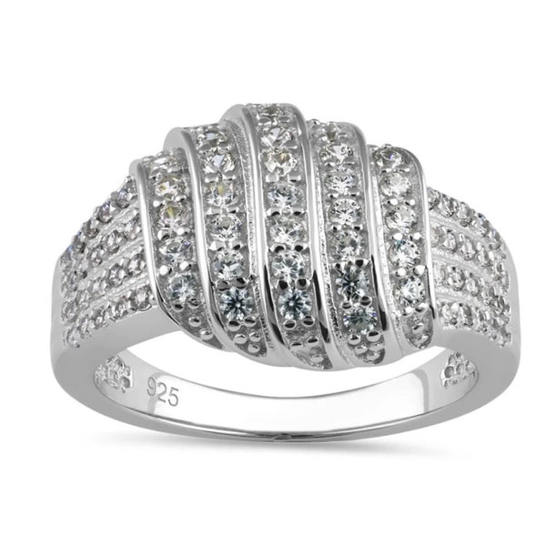 Solid Sterling Silver Elegant CZ Pave Multi Row Layered Ring New