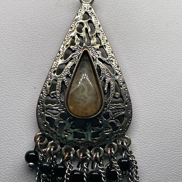Vintage 30” Agate Natural Stone Necklace Womens Casual Silver Fashion Jewelry