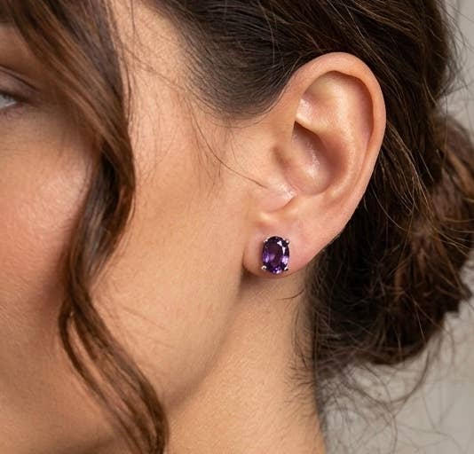 Natural 6x8m Amethyst Earring Stud crystal healing