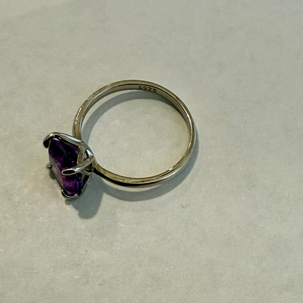 Genuine Cushion Cut Amethyst 2ct Solitaire Sterling Silver Ring Size 6 New