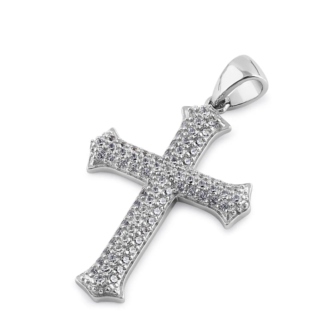 Sterling Silver Medieval Cross Round Cut Clear CZ Necklace Pendant New