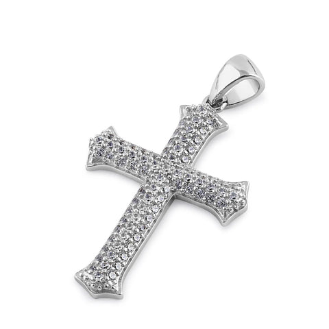 Sterling Silver Medieval Cross Round Cut Clear CZ Necklace Pendant New